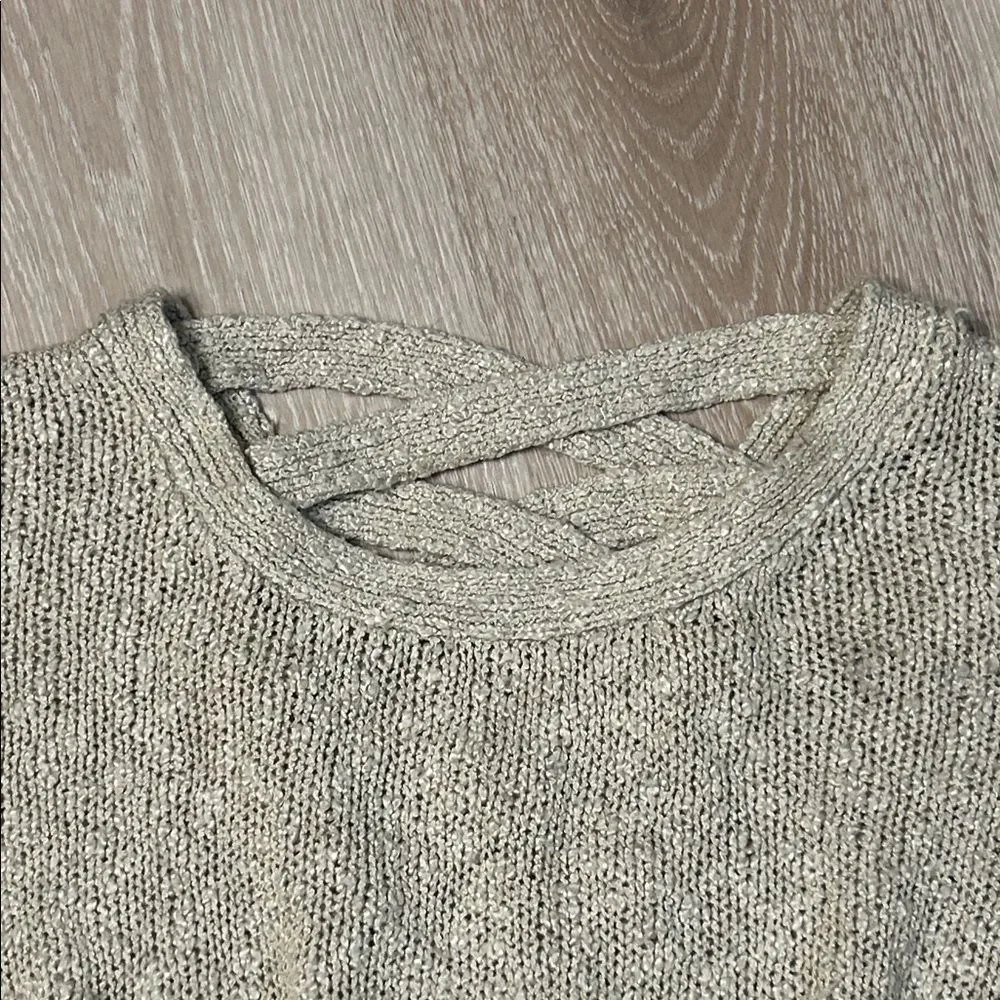 Lush Beige Criscross Back Knit Split Hem Long Sleeve Sweater